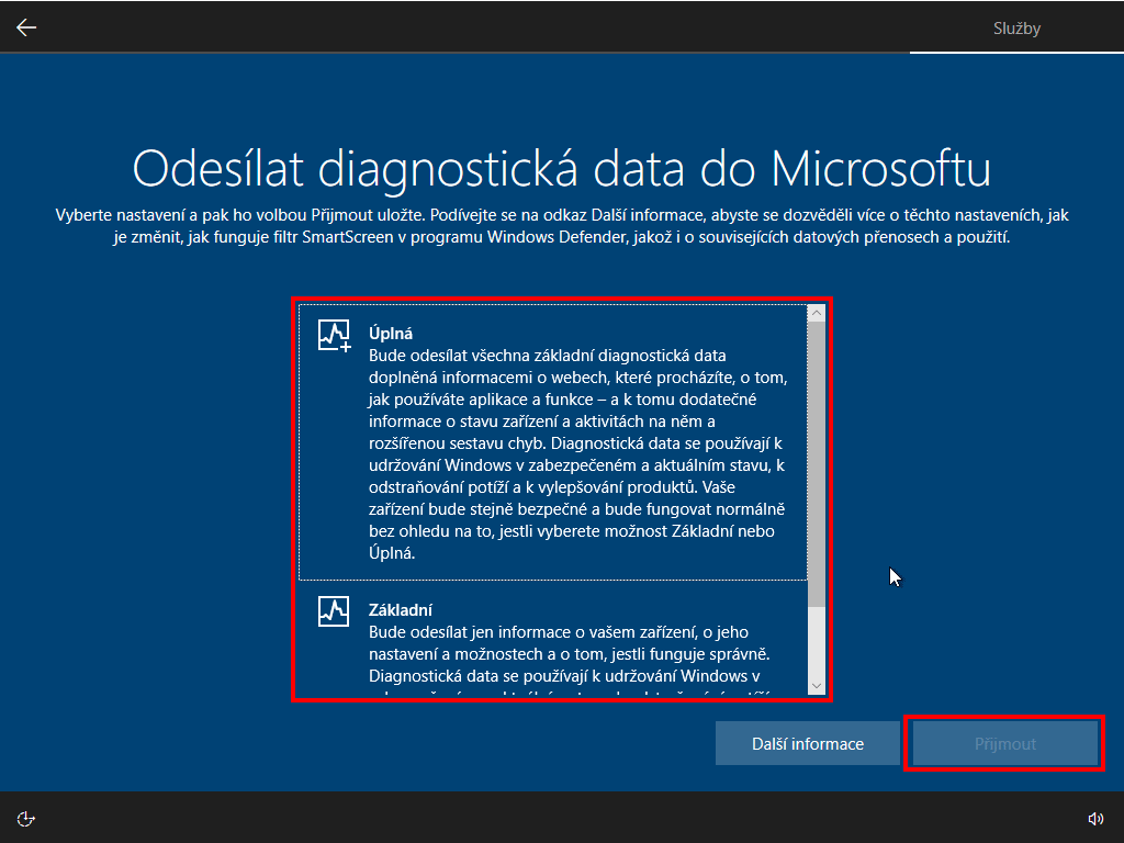 diagnostická data windows 10